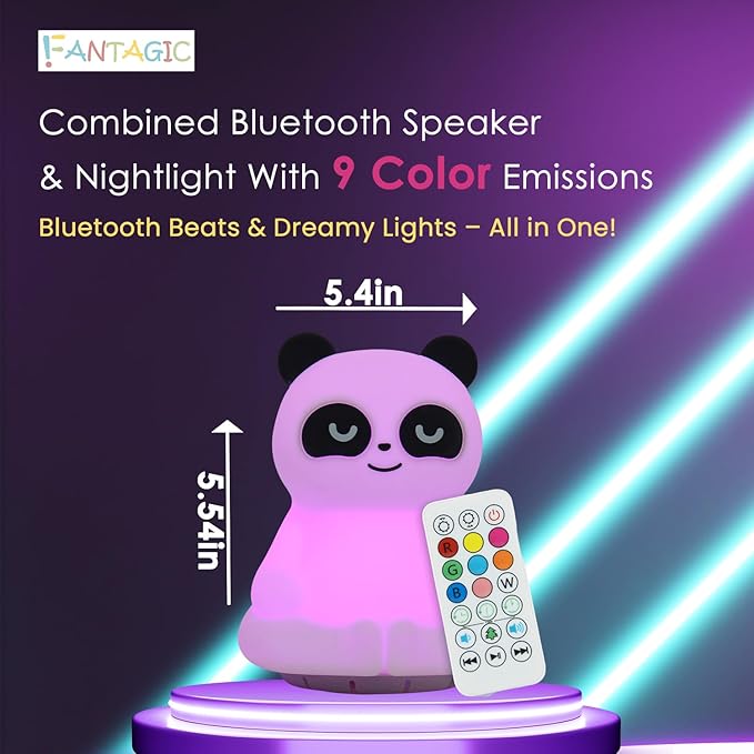 Combined Bluetooth Speaker & LED Nightlight With 9 Color Emissions, Child Friendly Silicone & BPA Free Monkey, USB Recharging, Receives Audio From Computer, Phone Or Tablet, Remote Control (Panda)-CubbioJoy