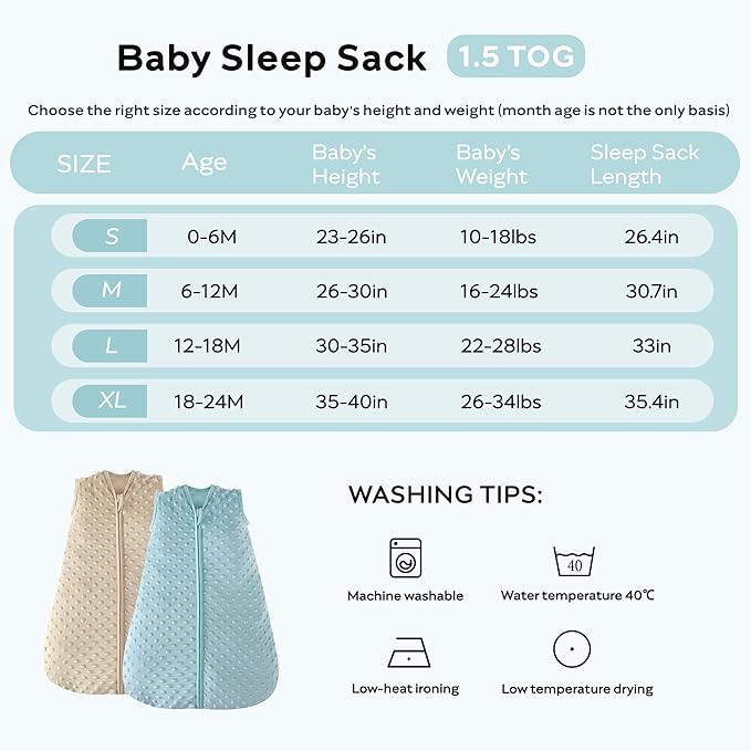 JELLYMONI Fleece Baby Sleep Sack 0-6 Months, 1.5 Tog Warm Winter Baby Wearable Blanket with Plush Dots and 2-Way Zipper, Cotton Toddler Sleep Sack-CubbioJoy
