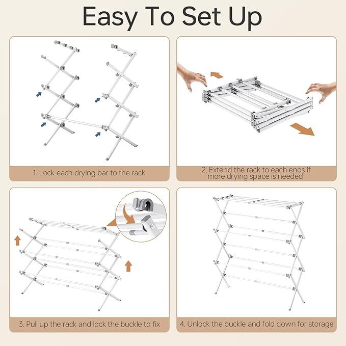 APEXCHASER Drying Rack Clothing, Clothes Drying Rack Foldable, Laundry Drying Rack Expandable, Small Clothe Hanger for Baby Clothes Towels Bibs, Socks, Clothes Airer for Indoor & Outdoor Use, White-CubbioJoy