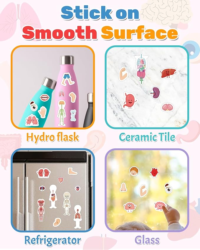 Benresive Reusable Sticker Book for Toddlers 2-4 Years, Fun Travel Stickers for Kids, Waterproof Sticker Books for Toddlers 1-3, Crafts Activities for Todddlers 1-3 2-4 3-5 - My Body-CubbioJoy