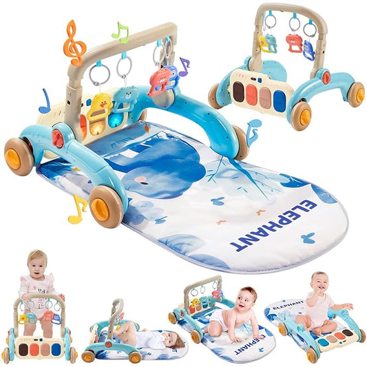 Baby Play Gym Walker Kick and Play Piano Gym for Boys Girls Play Mat Musical Tummy Time Mat Infant Christmas Newborn Gifts Toddlers (Elephant Upgraded)-CubbioJoy