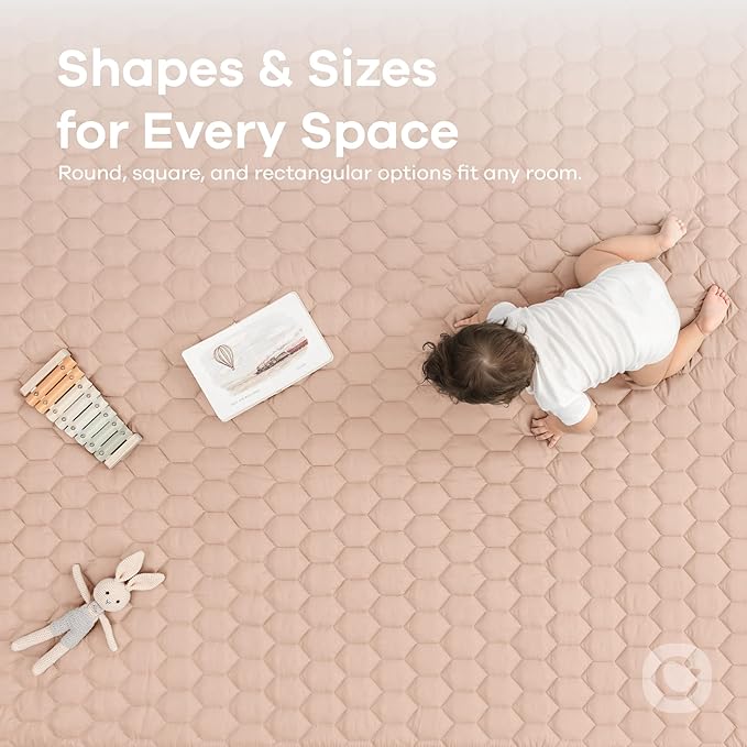 Comfy Cubs Round Kids Play Mat - Medium 48 inches Soft Quilted Baby Floor Mat with Non-Slip Bottom - Plush Design for Toddlers' Playtime and Relaxation - Comfortable and Durable - Blush-CubbioJoy