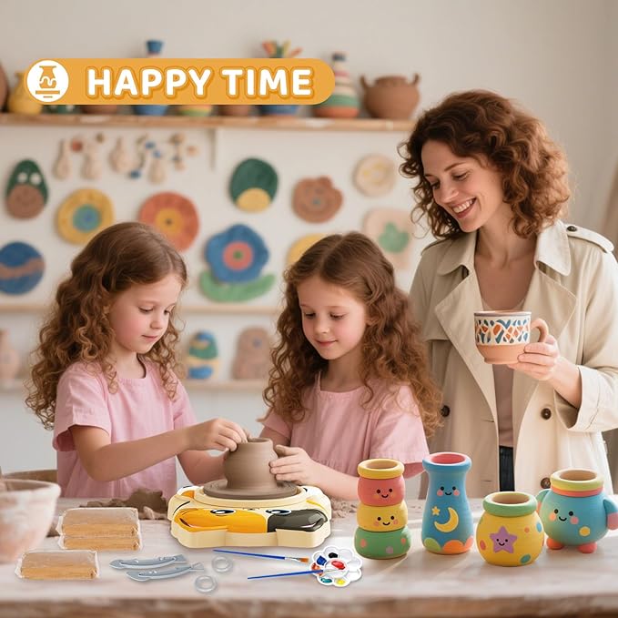 Insnug Pottery Wheel for Kids - Pottery Arts and Crafts for Kids Ages 8-12 with 3 Pack Painting Kit Air Dry Clay Art Supplies Toys for Girls Boy Birthday Gift for 6+-CubbioJoy