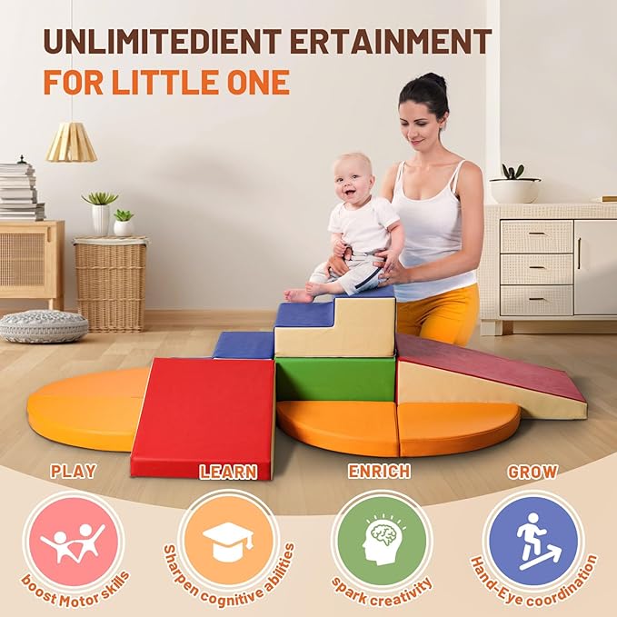 9-Piece Climbing Foam Blocks: Soft PU Leather - Baby Climb and Crawl Activity Blocks - Kids Play Gym Equipment Indoor for Development-CubbioJoy