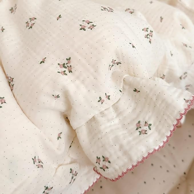 BuLuTu Cotton Muslin Kids Toddler Pillowcase with Ruffles, Chic Shabby Floral Pillow Cases, Girls Pillow Covers Fit 12"x16"/13"x18"/14"x19" Kids Pillow, Envelope Closure, Primrose Pattern, 1 Pack-CubbioJoy