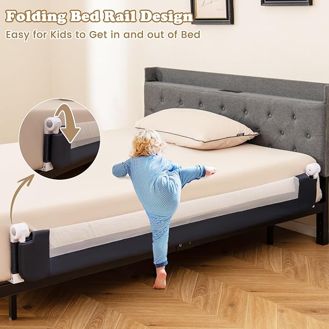 BABY JOY Bed Rails for Toddlers, Extra Long, Swing Down Safety Bed Guard for Convertible Crib, Folding Baby Bedrail for Kids Twin, Double, Full Size Queen & King Mattress (71", Dark Gray)-CubbioJoy