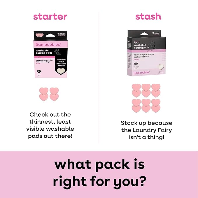 Bamboobies Women’s Nursing Pads, Reusable and Washable for Daily Use, Leak-Proof Pads for Breastfeeding, Pink, 12 Pads-CubbioJoy