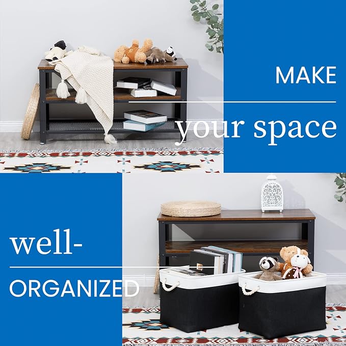 Bidtakay Black Storage Bins Storage Baskets for Shelves Decorative Basket Set of 2 Fabric Cloth Bins for Organizing 16x11.8x11.8 in Large Tall Baskets with Soft Handles for Home Office Living Room-CubbioJoy