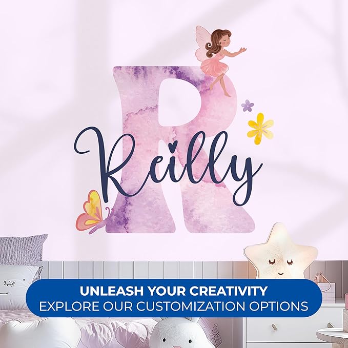 CRYPTONITE Custom Stickers Name & Initial for Fairy Decor I Fairy Pink Room Decor for Girl Bedroom Decor I Personalized Fairy Wall Decals for Little Girl Room Decor I Multiple Size Options (D. Fairy)-CubbioJoy