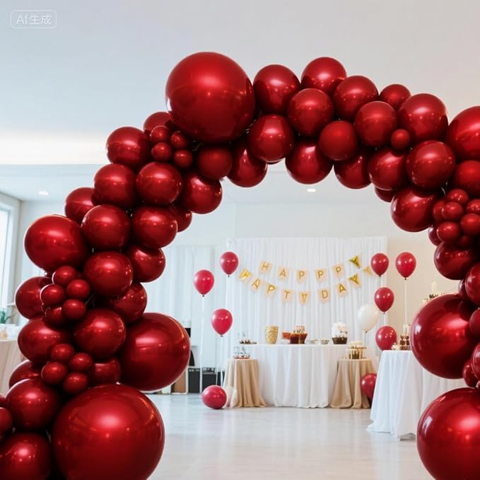 140pcs Burgundy Round Balloons Different Sizes 18 12 10 5 Inch Latex Balloons for Arch Decoration Party Balloon Kit for Graduation Birthday Party Wedding Balloon Baby Shower Decoration-CubbioJoy