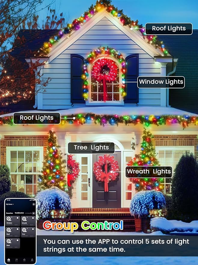 240LED Smart Color Changing Halloween Lights App Control, 95FT Waterproof RGB Music Sync Xmas Fairy String Light with Remote & Timer, Twinkle Christmas Tree Lights Outdoor Indoor Halloween Decorations-CubbioJoy