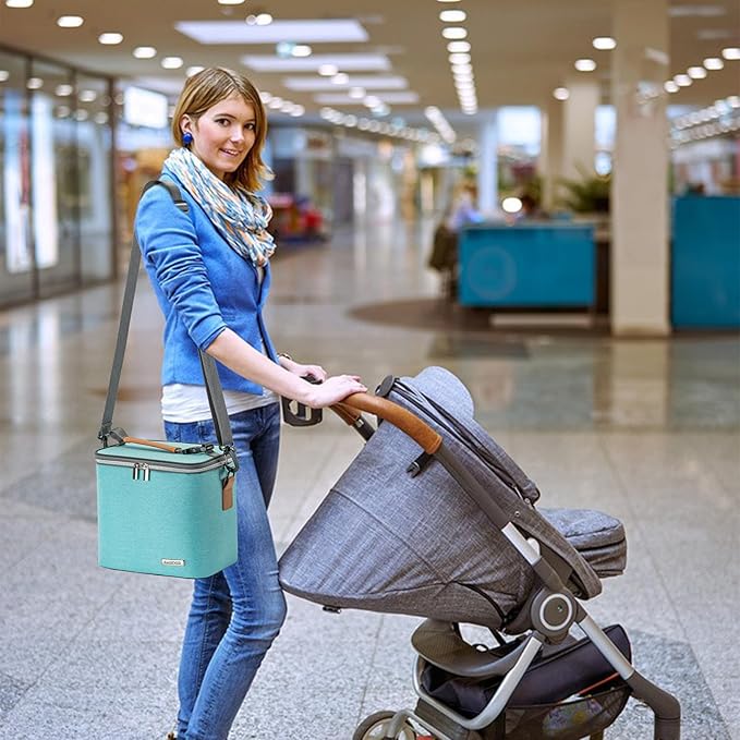 Breastmilk Cooler Bag with Ice Pack Fits 6 Baby Bottles Up to 9 Ounce, Baby Bottle Bag with Shoulder Strap for Nursing Mom Daycare, Aqua-CubbioJoy