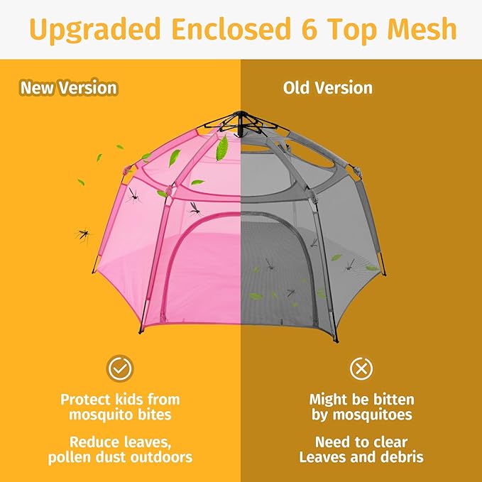 Alvantor Pop Up Playpen- 7'x7'x44”Baby Playpens Large Kids Play Tent Portable and Foldable Playpen Indoor/Outdoor Play Yard with Protective Mesh, UV SPF 50+ Sunshade, and Soft Foam Floor, Pink-CubbioJoy