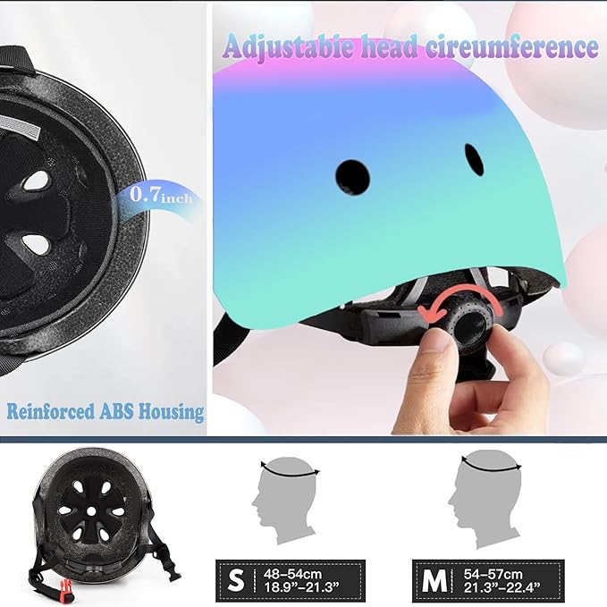 Kids Bike Helmet Set Adjustable for Children, Boys, Girls and Teenagers Aged 3-8 Years Includes Elbow, Knee, Wrist Guards Children's Helmet Protection Set for Bikes SkateboardsRollerskates-CubbioJoy