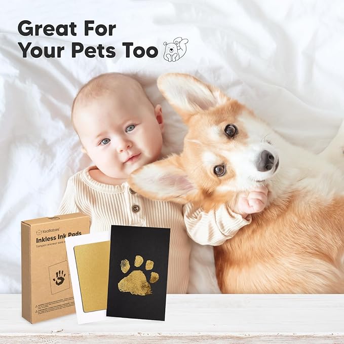2-Pack Inkless Baby Hand and Footprint Kit - Mess Free Ink Pad for Newborn Keepsake, Dog Nose & Paw Print Kit, Clean Touch Ink Pad for Baby Hand & Footprints, Ideal New Mom Gifts (Gold)-CubbioJoy