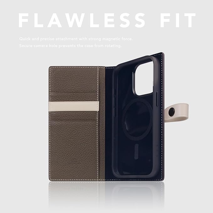 D8 Edition Full Grain Leather Wallet Case for iPhone 15 Pro - [2-in-1] Handcrafted Detachable Diary Style with Magnetic MagSafe Back Cover and Snap Closure, Gift Box Included (Etoffe Cream)-CubbioJoy