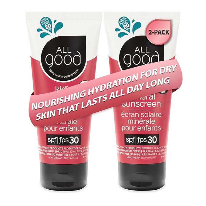 All Good Baby & Kids Sunscreen Lotion for Face & Body - UVA/UVB Broad Spectrum, SPF 30, Zinc Oxide, Coral Reef Friendly, Water Resistant- Zinc, Shea Butter, Coconut Oil, Aloe (3 oz)(2-pack)-CubbioJoy