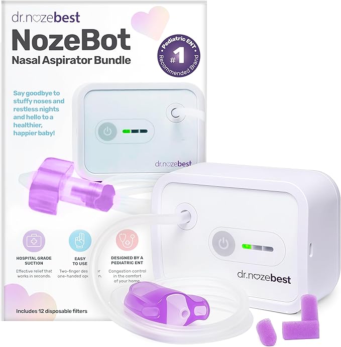 Dr. Noze Best - NozeBot | Electric Baby Nasal Aspirator | Hospital Grade Suction | Nose Sucker and Nasal Vacuum | Safe for Infants and Toddlers (Mild to Severe Congestion - The Original NozeBot)-CubbioJoy