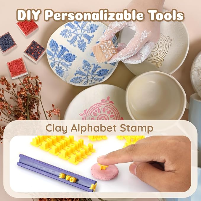Air Dry Clay for Adults - Pottery kit for Beginne,Air Dry Clay w/Air Dy Clay Tools,White Dry Clay,Sculpting Tools, Gloss Varnish,DIY Plate Making Kit for Arts & Crafts,Christmas Gift-CubbioJoy