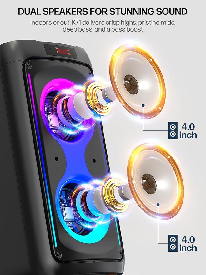 Karaoke Machine for Adults, Portable Bluetooth Speaker with 2 Wireless Microphones, PA System with Disco Lights for Big Party, Outdoor, Supports USB/TF/REC/FM/AUX, Ideal Gifts for Family, Music Lover-CubbioJoy