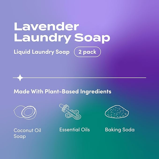 Indigo Wild Zum Clean Laundry Soap - Plant-Based Liquid Laundry Soap - Contains Baking Soda, Essential Oils & Saponified Coconut Oil - Lavender Scent - 64 fl oz (2 Pack)-CubbioJoy