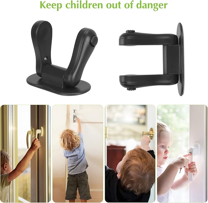 Child Proof Door Lever Lock, 3 Pack Door Locks for Kids Safety, Door Knob Child Proof, Baby Proofing, 3M Adhesive, Door Handle Child Proof, Baby Safety Locks for Toddlers (Black)-CubbioJoy