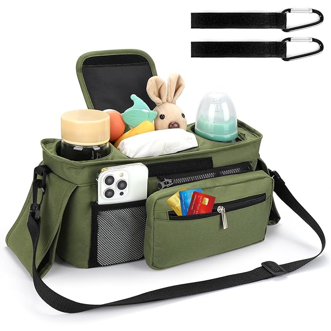 Accmor Universal Stroller Organizer with Insulated Cup Holder Detachable Phone Bag and Shoulder Strap,Stroller Bag Caddy Organizer Fits for Uppababy, Baby Jogger, Britax Strollers-CubbioJoy