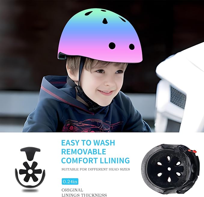 Adjustable Kids Bike Helmet with Knee & Elbow Pads Set, Color Gradient Design for Boys and Girls Aged 3-14+, for Skateboarding, Scooter, Roller & Inline Skating, Longboard-CubbioJoy