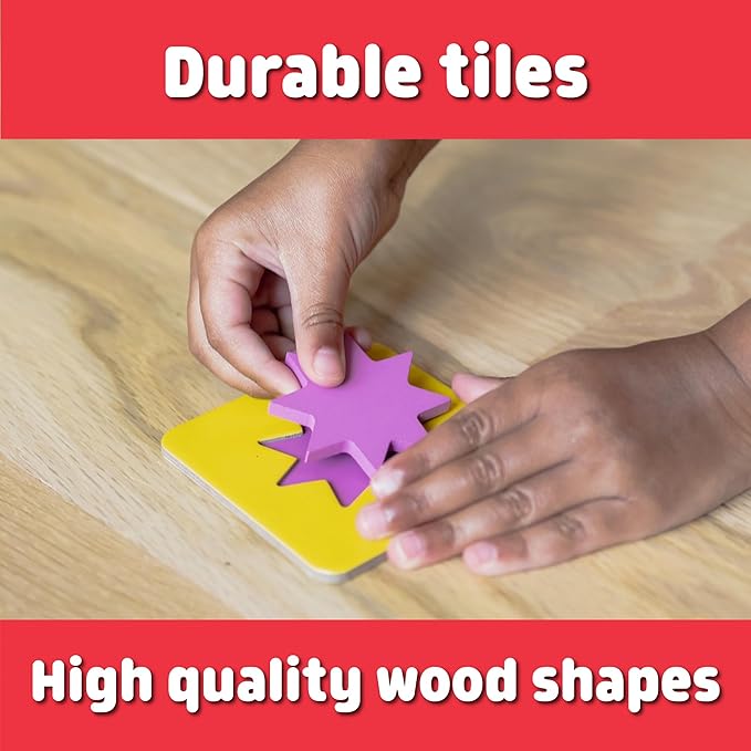 Chuckle & Roar - Matching+ Wooden Sensory Shapes - Logic Puzzles - Premium Wood Construction - Flat Board Puzzle Pieces for Ages 6 and up-CubbioJoy