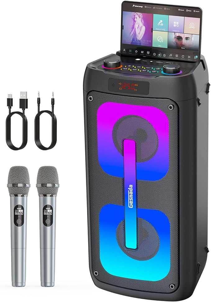 Karaoke Machine for Adults, Portable Bluetooth Speaker with 2 Wireless Microphones, Portable PA System with Disco Lights for Big Party, Outdoor, Ideal Gifts for Family, Music Lover-CubbioJoy