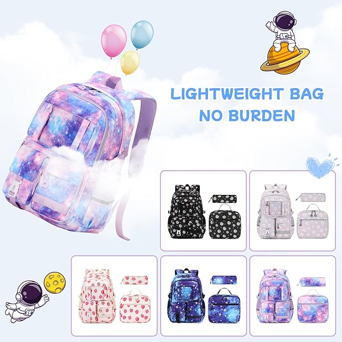 Backpack for Girls 3pcs Set Kids Backpack with Lunch Box Students Kawaii Book Bag for Elementary Primary Middle School Bags - Ita Backpack - Galaxy-CubbioJoy