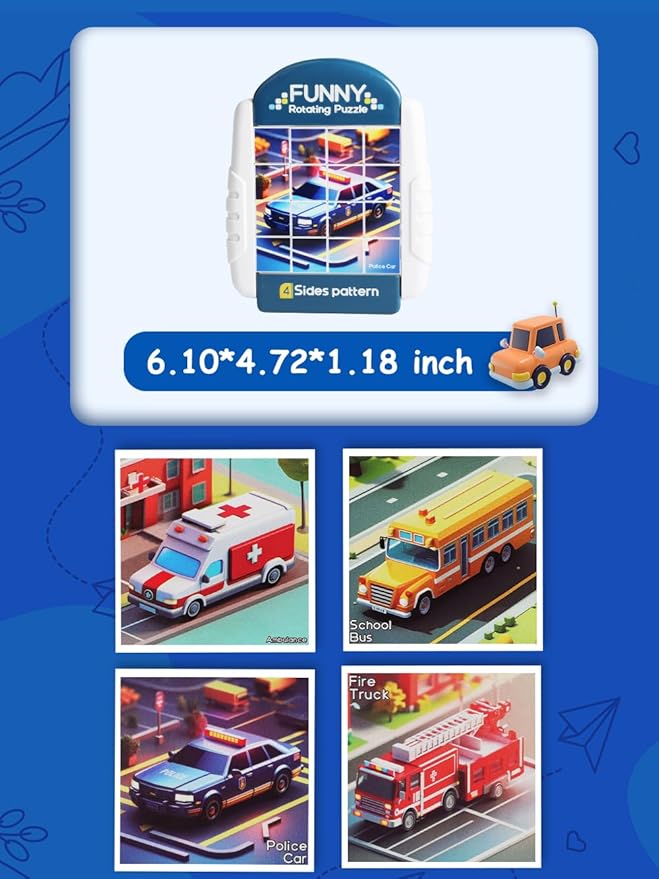 16-Piece Rotating Puzzles for Kids 4-6, Toddlers Puzzles 3-4, Road Trip, Airplane Activities Game, Travel Toys - Brain Teaser, Fine Motor Skills - Birthday Gifts Boys Girls - Special Vehicle-CubbioJoy