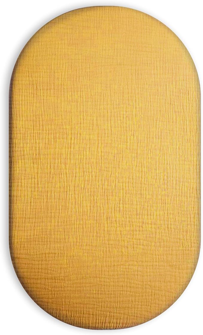 Bassinet Sheet for Baby Boy and Girl, Fitted Sheets for Rectangle, Oval, Hourglass Bassinet Mattress, Muslin Moses Basket Sheets with Neutral Style (Mustard Yellow)-CubbioJoy