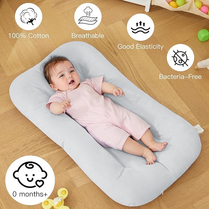 Baby Lounger for Newborn, Bionic Design Baby Lounger, Soft Organic Cotton Breathable Lounger for Infants 0-18 Months (Gray)-CubbioJoy