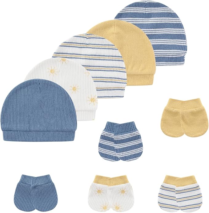 Baby Hat and Mittens Set Cotton Newborn Baby Hats Caps for Boys and Girls, 0-6 Months-CubbioJoy