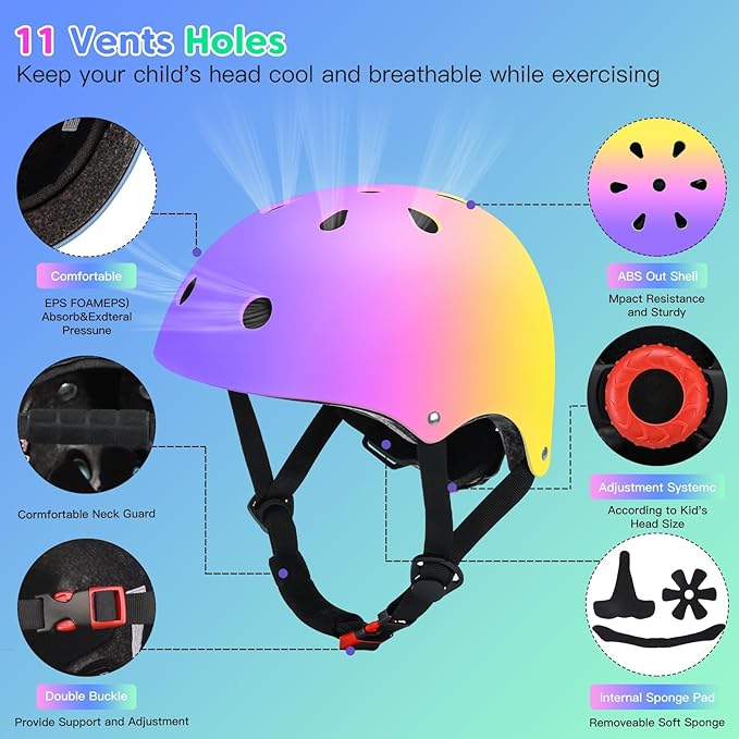 Color Gradient Adjustable Kids Bike Helmet Toddler Skateboard Helmets Boys Girls Child Ventilation Helmet for Multi-Sports Skating Cycling Scooter Balance-CubbioJoy