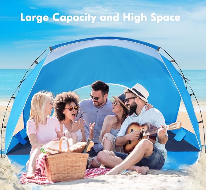 Beach Tent, Portable Sun Shelter for 2/3/4/6-8 Person with UPF 50+ UV Protection, Easy Setup Waterproof Beach Shade Canopy Cabana for Family Outdoor and Picnics, Fishing with Carrying Bag-CubbioJoy