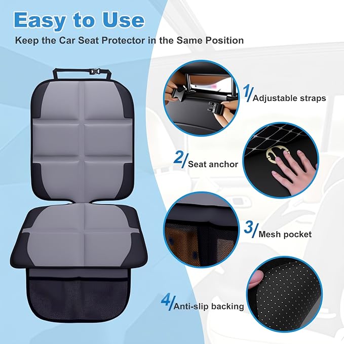 Car Seat Protector 2 Pack Baby Car Seat Covers with Mesh Pockets & Non-Slip Backing 600D Durable Seat Protector Under Baby Car Seat (Gray, Standard)-CubbioJoy