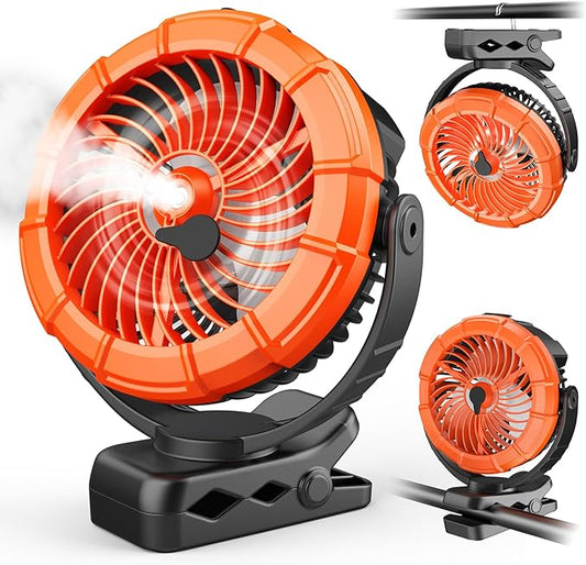 Ausic Portable Misting Clip on Fan, 100ml Camping Stroller Fan with LED, Max 45H Working Time Golf Cart Fans, 360° Rotate Cooling Spray, Outdoor Rechargeable Battery Fans for Travel/Home/Beach-CubbioJoy