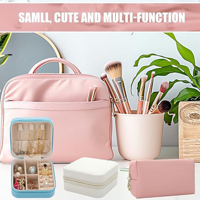 Bridesmaid Proposal Gifts Letter Cosmetic makeup bag bulk for Wedding Party Favors Bachelorette party decorations Toiletry Organizer Bag Makeup Case Gift (8, White&Pink)-CubbioJoy