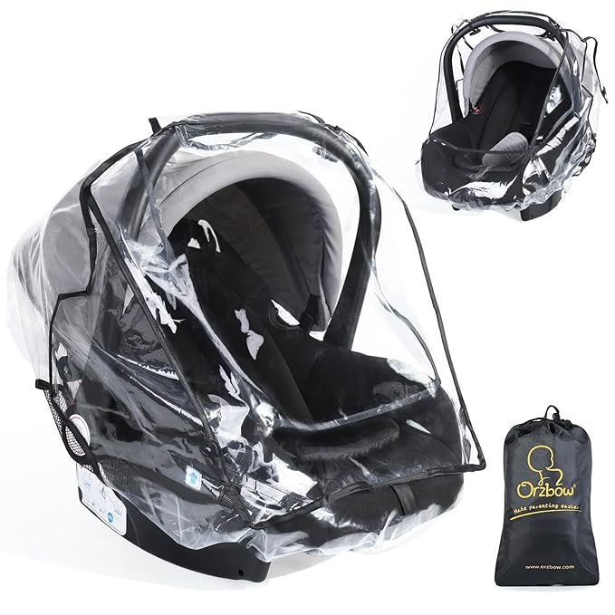 Car Seat Rain Cover Universal, Food Grade EVA, Waterproof Weather Shield for Infant Car Seat with Storage Bag, Baby Car Seat Stroller Rain Cover Features Side Ventilation, Quick-Access Roll-Up Door-CubbioJoy
