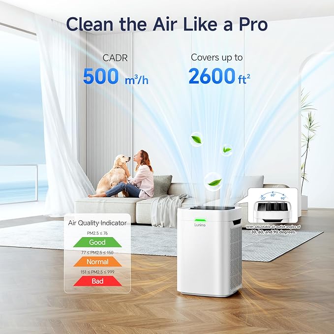 Air Purifiers for Home Large Room Up to 2600 Ft², Double-Sided HEPA Air Purifier with Washable Pre-filter, Fan Mode, Smart WiFi, PM 2.5 Air Quality Monitor, for Pets Hair, Dust, Pollen, Smoke-CubbioJoy
