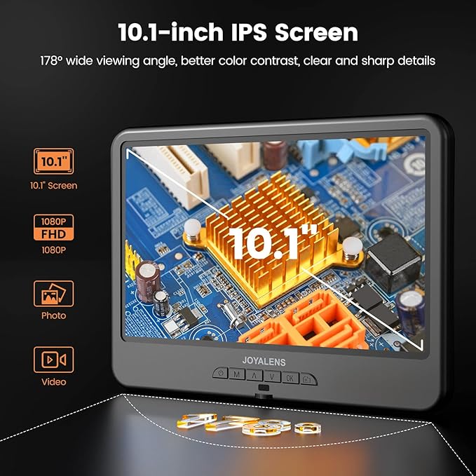 JL210 10.1'' Digital Microscope for Adults, Coin Magnifier Microscopes Full View for Error Coins, Soldering Electronics Microscopes Camera, 8 LED, 12.6" Metal Stand, PC View, 32GB-CubbioJoy