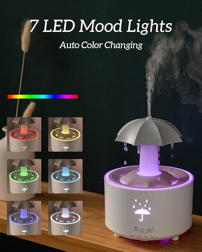 Aesthetic 2-in-1 Humidifier Oil Diffuser with 360° Rotating Raindrop & 7 LED Mood Lights,Ultrasonic Quiet Cool Mist Humidifier for up to 24 Hrs,Ideal Holiday Gifts for Home-CubbioJoy