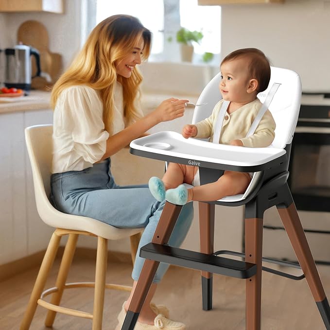 8 in 1 Highchair, Convertible Wooden Baby High Chair with Tray, Adjustable High Chair for Babies and Toddlers, Easy to Clean, Grow with Family|Booster|Learning Table|High Stool-CubbioJoy
