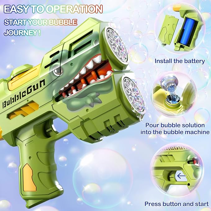 2 Pack Bubble Guns with 4 Bottles Refill Solution, LED Light Up Rechargeable Bubbles Machine Blower for Kids Toddlers 4-8, Outdoor Toys Gifts, Wedding Easter Party-CubbioJoy
