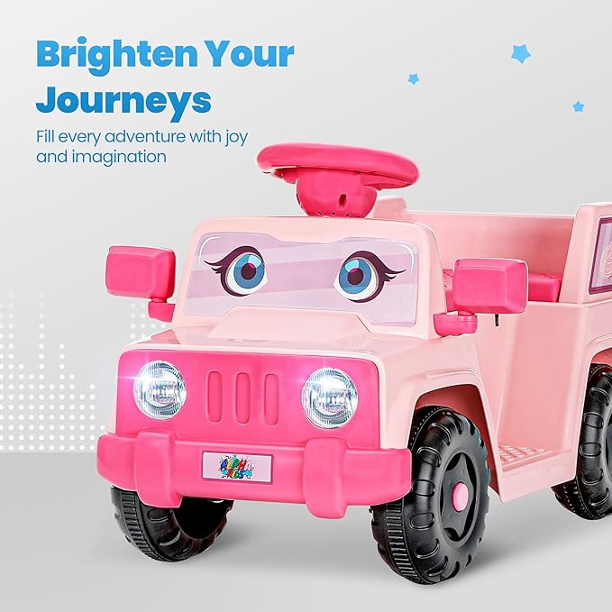 6V Toddler Ride-On Car with Horn LED Front Light Rear Storage and Eyes Theme – Fun & Safe Electric Car for Boys & Girls 18+ Months – Perfect for Little Explorers(Pink Eyes)-CubbioJoy