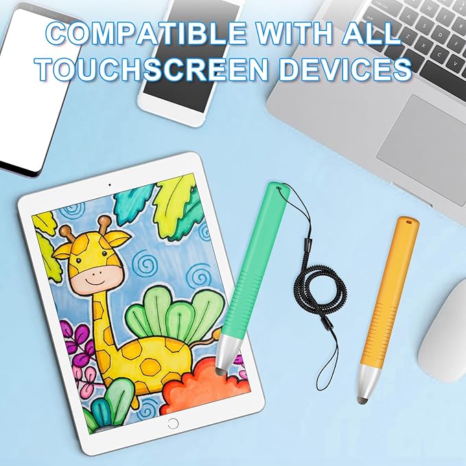 2pcs Kid-Friendly Stylus Pens for Touch Screens, Tablet Stylus Pen with Spring Cord Universal Touch Screen Capacitive Crayon Stylus Green Orange-CubbioJoy