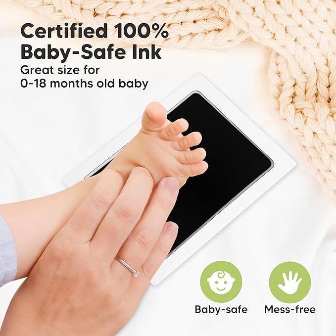 4-Pack Inkless Baby Hand and Footprint Kit - Mess Free Ink Pad for Newborn Keepsake, Dog Nose & Paw Print Kit, Clean Touch Ink Pad for Baby Hand & Footprints, Ideal New Mom Gifts (Jet Black, L)-CubbioJoy