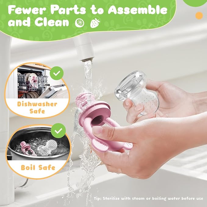 Bear Baby Fruit Food Feeder & Mini Freezer Nibble Tray Combo, 2 Pack Breastmilk Popsicle Molds for Baby Teething Relief, BPA Free Silicone Feeder for Safe Infant Self Feeding, Dishwasher Safe-CubbioJoy